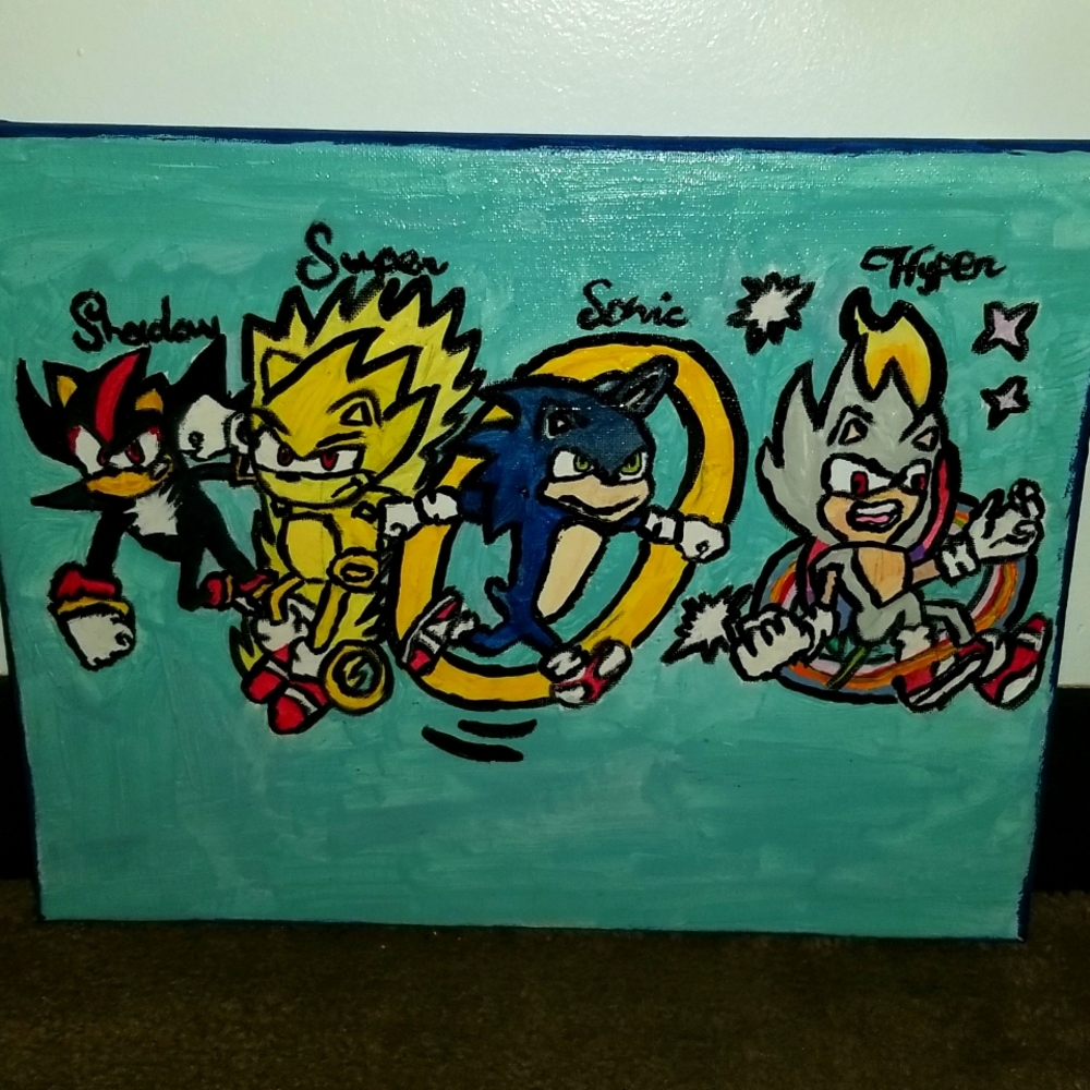 Sonic the hedge hog Hand painted canvas painting